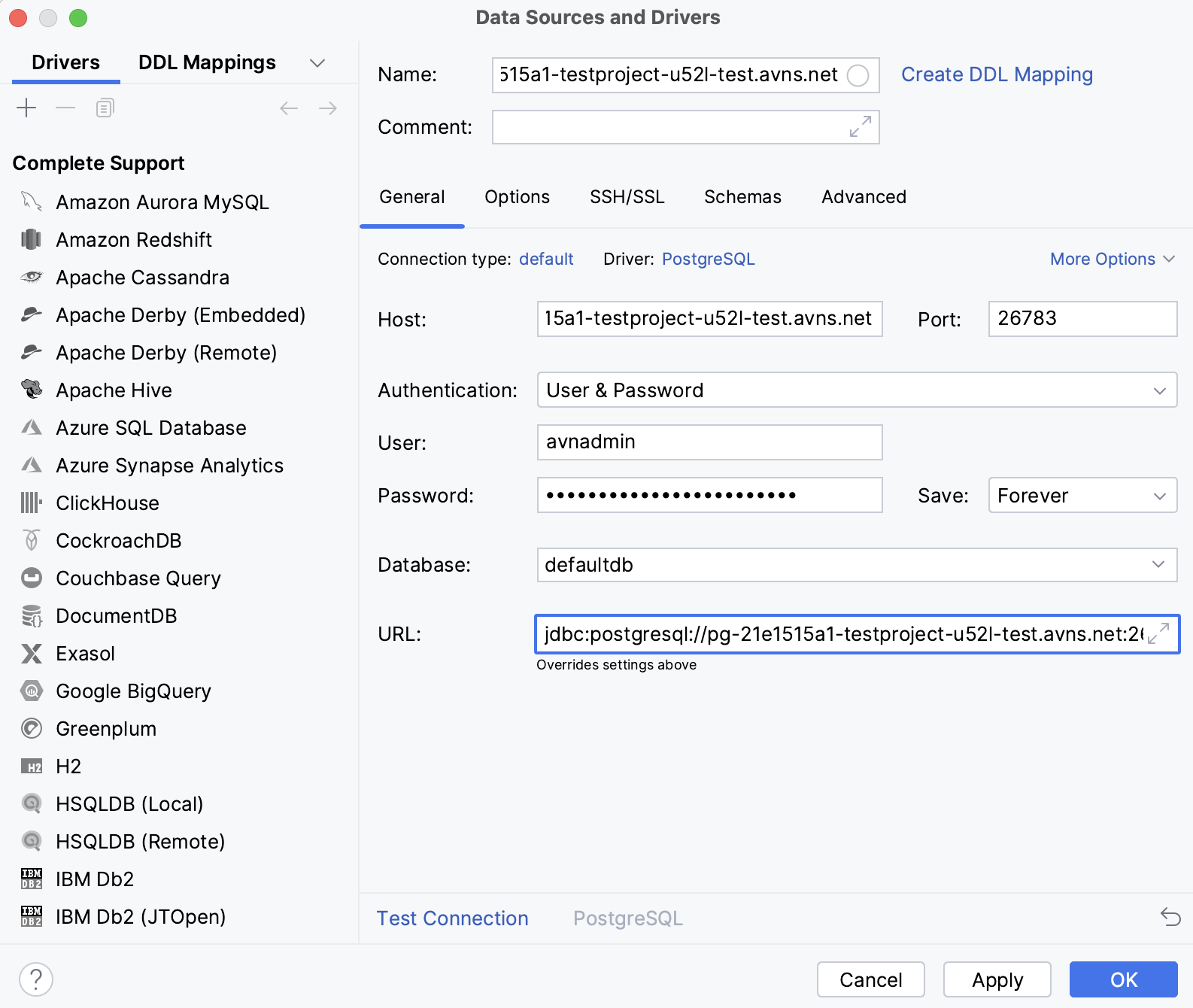 Connect to Aiven for PostgreSQL with DataGrip